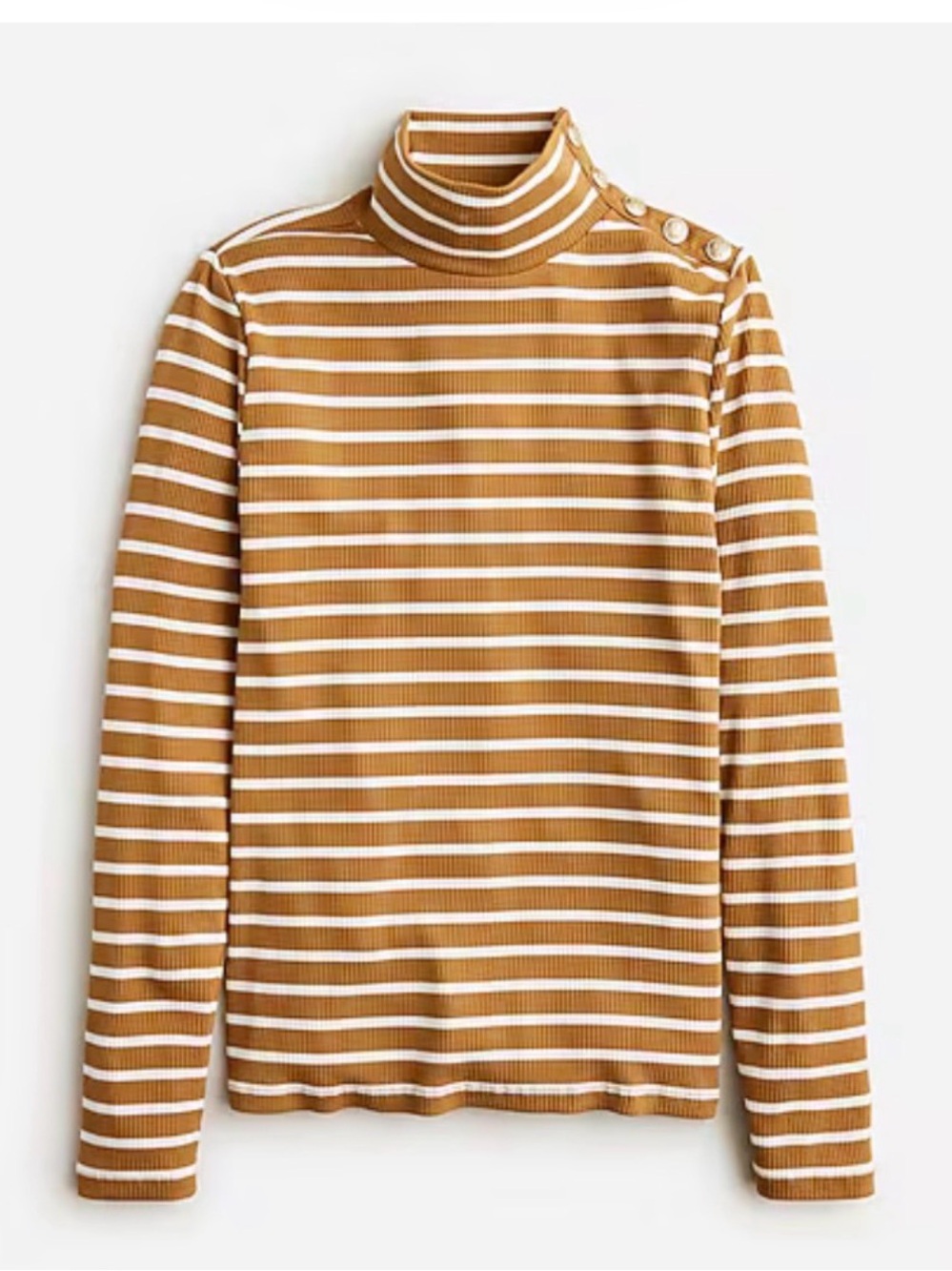 J. Crew Camel and White Striped Polo Sweater with gold Crest Buttons- M